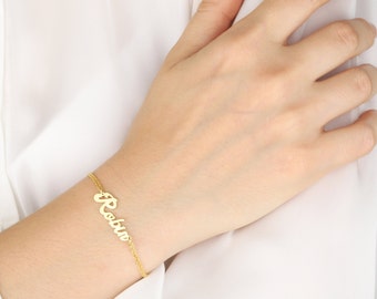 Best Gifts For Mother's Day, 14K Solid Gold Name Plate Bracelet, Sterling Silver Name Tag Bracelets, Best Birthday Gifts, Gift For Mothers,