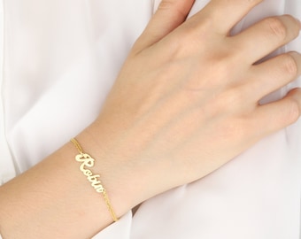 Best Gifts For Mother's Day, 14K Solid Gold Name Plate Bracelet, Sterling Silver Name Tag Bracelets, Best Birthday Gifts, Gift For Mothers,