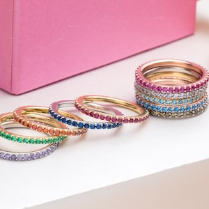 14K Gold Voll Infinity Birthstone Ringe, stapelbare Ringe, personalisierte Schmuck, Silber Eternity Birthstone Ring, bestes Geburtstagsgeschenk für Mama
