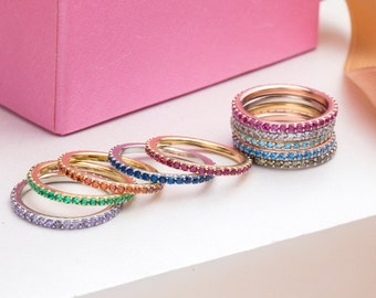 14K Gold Eternity Birthstone Ring: Personalized Stackable Ring - Etsy