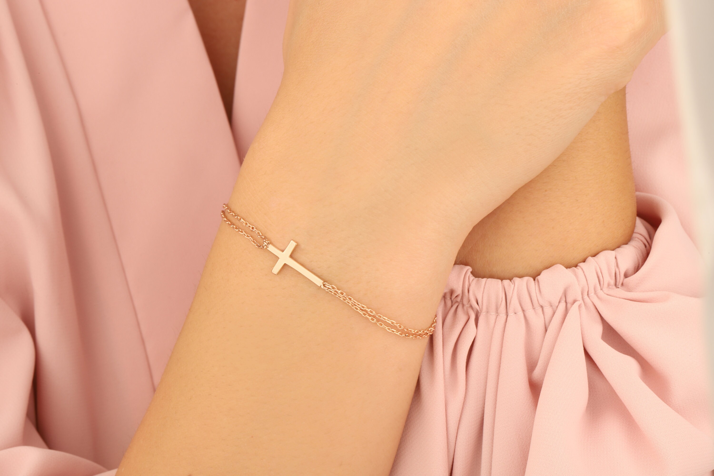 14K Gold Cross Bracelet Solid Gold Cross Bracelet 14K Gold Etsy