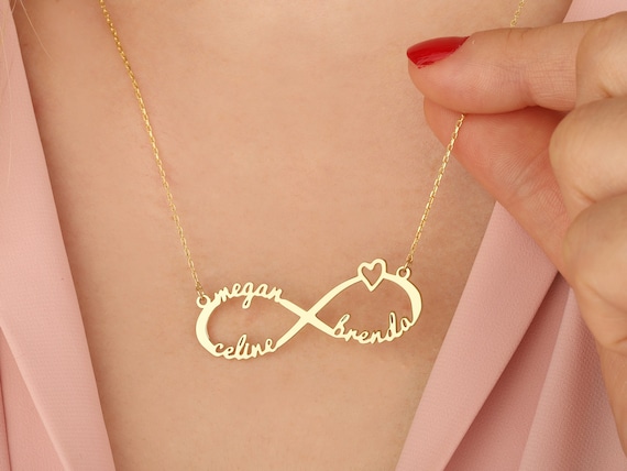 14K Gold Name Necklace Eternity Name Pendant Personalized Gifts