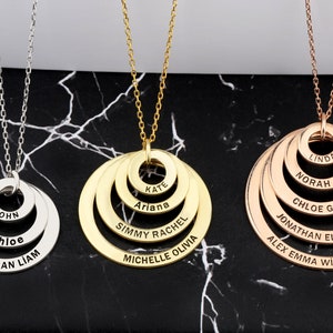 Silver Mutiple Name Circle Necklace, Personalized Gifts, 14K Gold Name Necklace For Mothers, Gifts For Grandmas, Best Birthday Gift For Mom