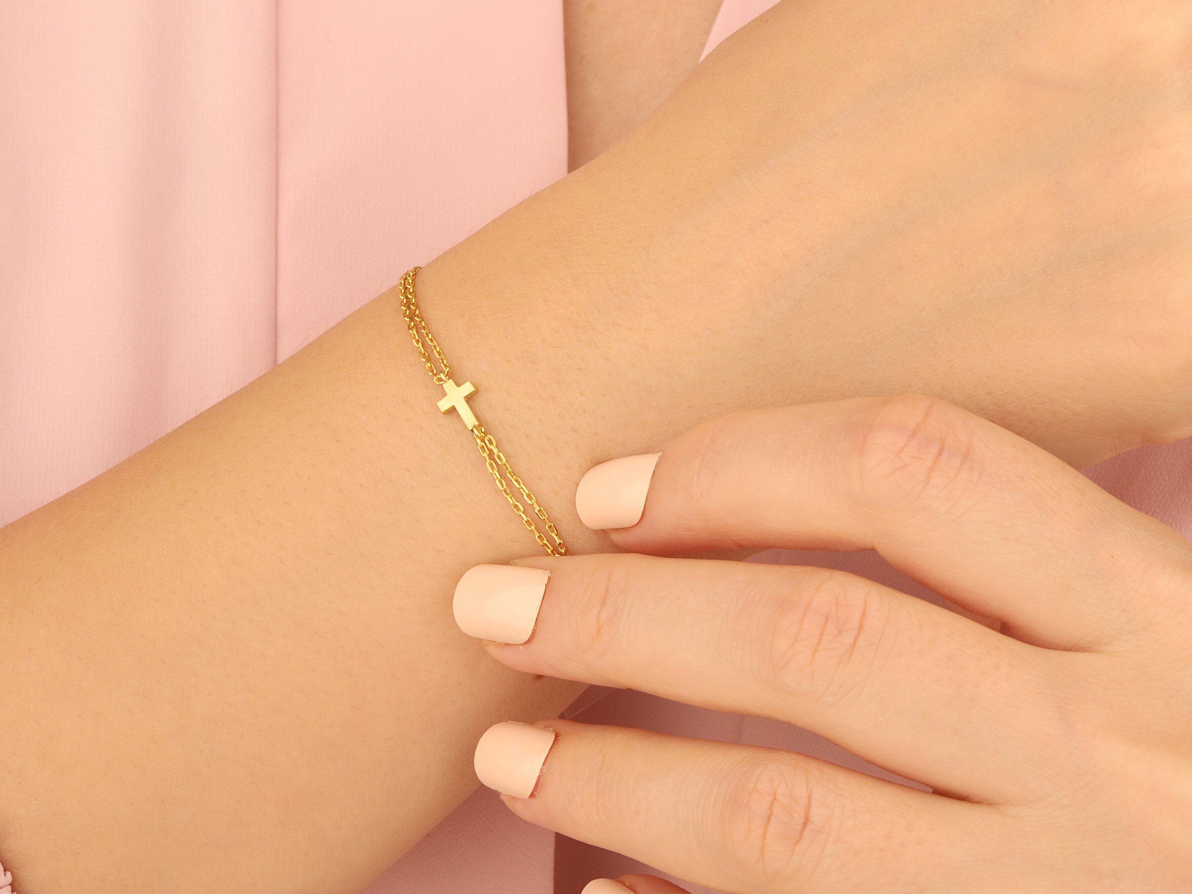 14K Gold Cross Bracelet 18K Solid Gold Cross Bracelet 14K Etsy