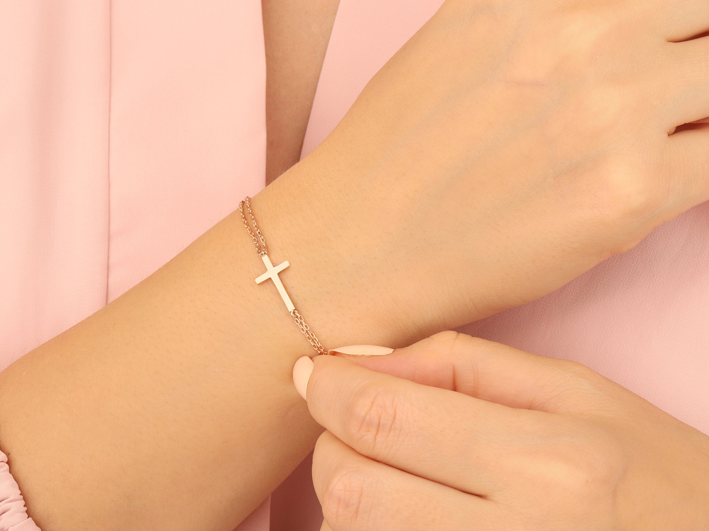 14K Gold Cross Bracelet 18K Solid Gold Cross Bracelet 14K Etsy