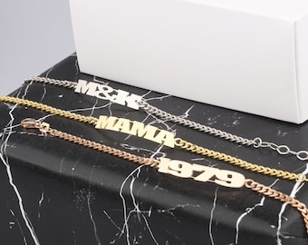 Best Gifts For Mother's Day, 14K Gold Name Bracelet With Curb Chain, Sterling Silver Name Tag Bracelet, Customized Gifts, Gift Her Mothers,