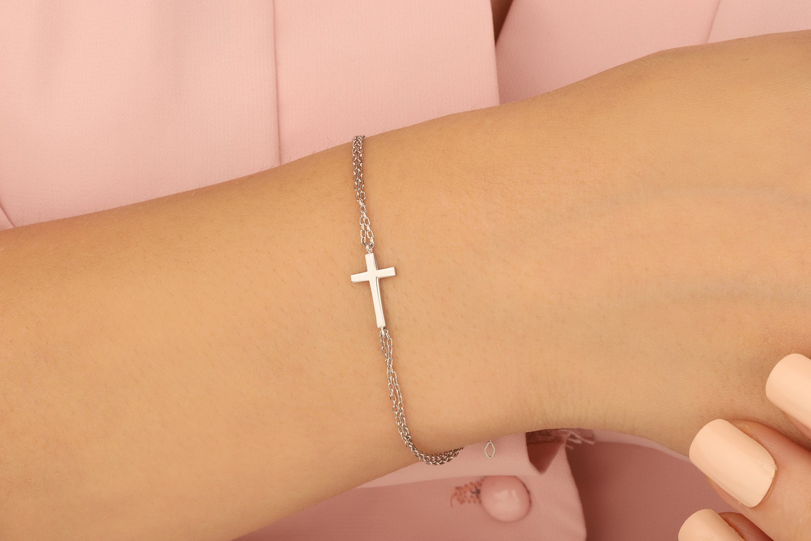 14K Gold Cross Bracelet Solid Gold Cross Bracelet 14K Gold Etsy