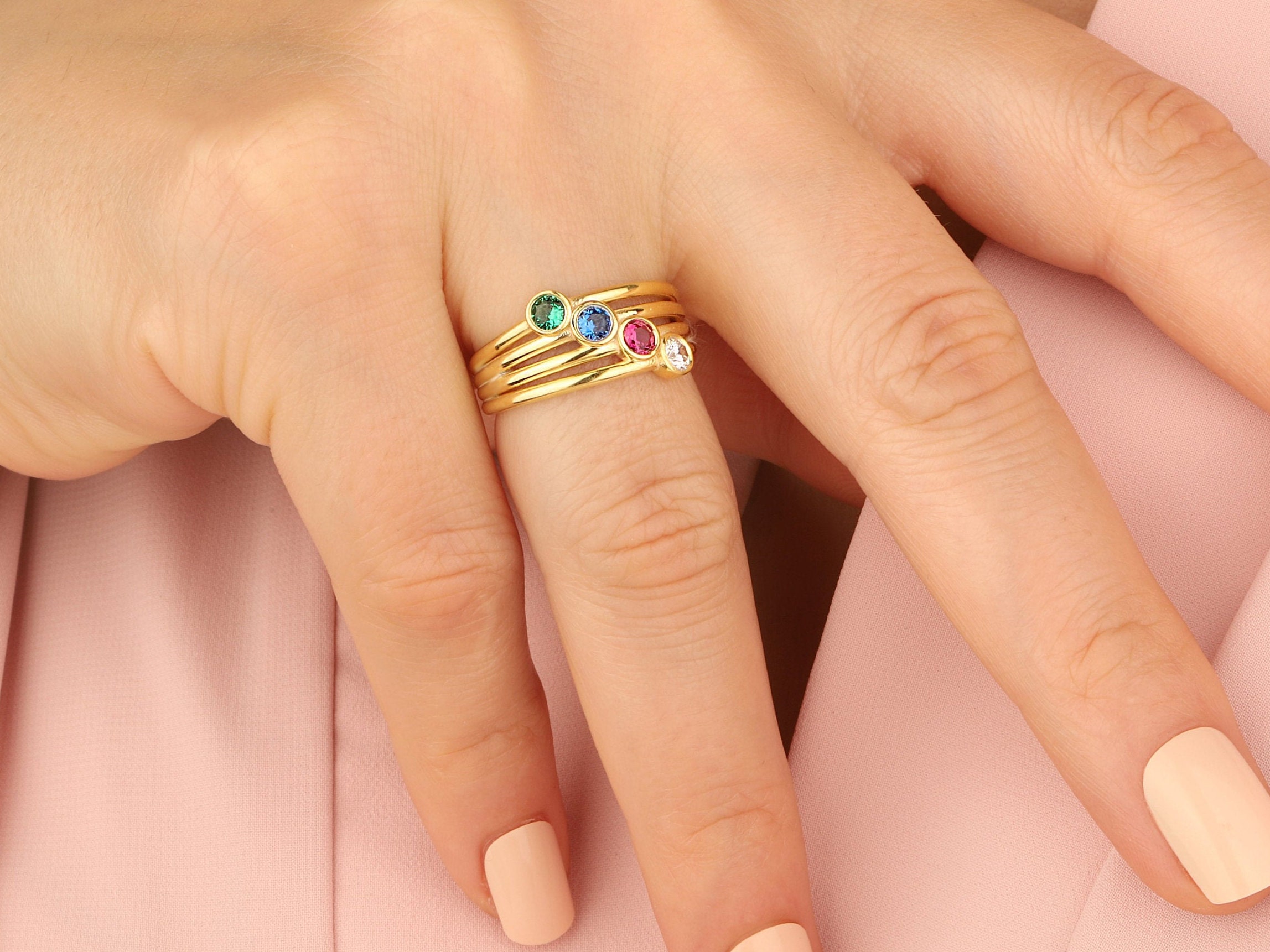 Bague Or Jaune 18 Carats Avec Zircons Colorés - Taille 56 - Occasion - Bijou Précieux