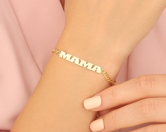 Best Gifts For Mother's Day, Solid Gold Name Bracelet, Silver Name Plate Bracelets, Custom Gift For Mothers, Name Bracelet With Curb Chain,