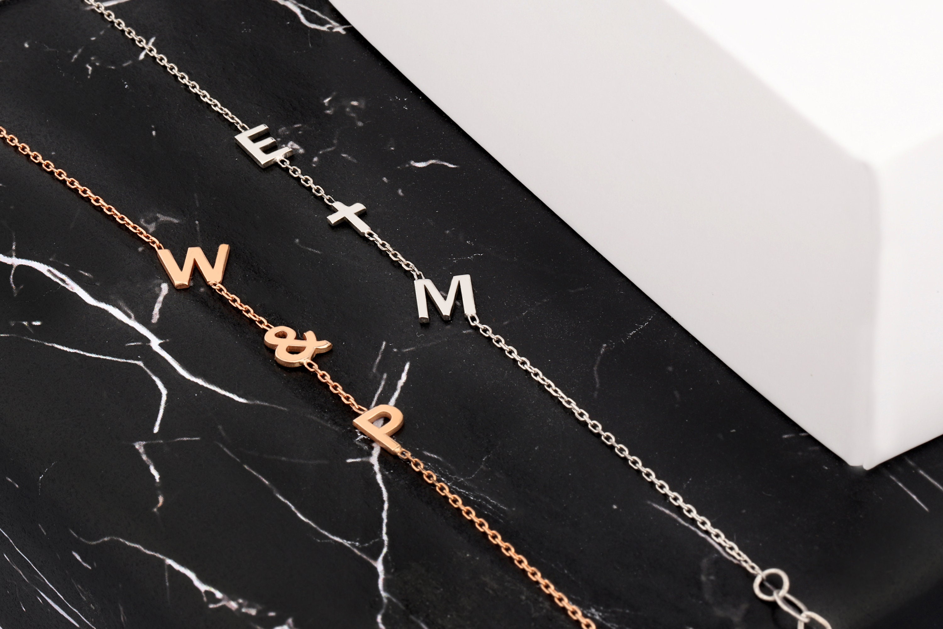 14K Solid Gold Name Bracelet 18K Family Initial Bracelet Etsy