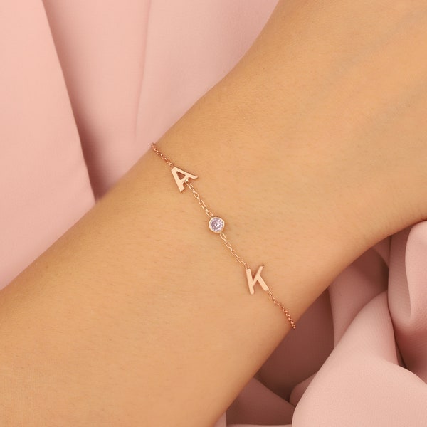 Best Gifts For Mother's Day, 14K Solid Gold Name Initial Bracelet, 18K Letter Birthstone Bracelet, Gift For Mothers, Birthday Gift For Her,