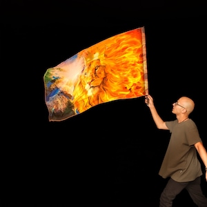 Lion of Judah Worship Flag – King of Kings, Prophetic Silk Dancing Flag - Praise Flag