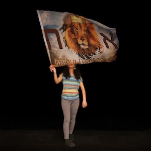 Behold I Come Quickly Worship Flag | King of Kings, Lion of Judah, Crown | Silk Prophetic Dance Banner.