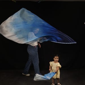 Ocean Worship and Dancing Flag - Dark Blue, Light Blue, and White Silk Banner for Praise, Prophetic Worship.