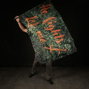 He Fights for Me – Worship Flag, Declaration Flag, Silk Praise Flag, Prophetic Art, Dancing Flag