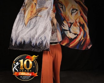 Lion & Eagle Worship Flag – Fiery Roar, Prophetic Silk Banner, Declaration and Dance Flag