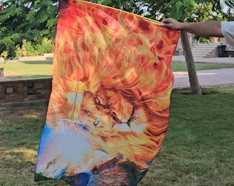 Lion of Judah Worship Flag | Prophetic Praise Banner, Christian Dance Flame Symbolism