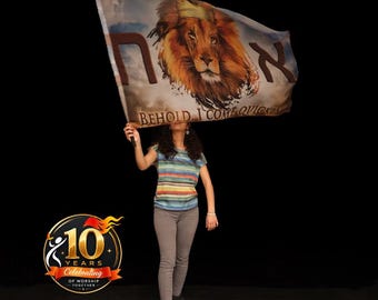 Lion of Judah Worship Flag: Silk Prophetic Dance Banner