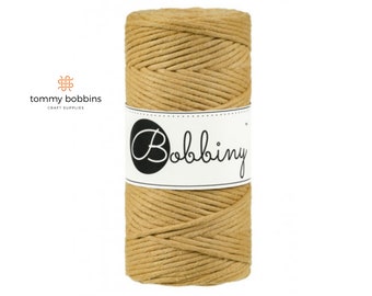 Bobbiny Macrame Cord 3mm, Mustard Yellow, 100m, Single Twist Macrame String, Twisted Cotton Rope, Macrame Cord UK, Cotton Yarn, Bobbiny UK