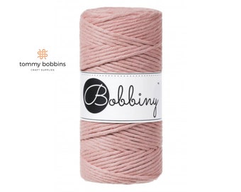 Bobbiny Macrame Cord 3mm, Blush Pink, 100m, Single Twist Macrame String, Twisted Cotton Rope, Macrame Cord UK, Cotton Yarn, Bobbiny UK