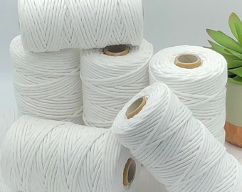 Macrame Cord 3mm, Cotton Rope 5mm, 100m, White Blanc, Macrame String, Macrame Twisted Cord, Soft Chunky Yarn, Weaving Yarn, Made in UK