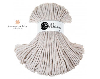 Bobbiny Macrame Cord 5mm, Braided Cotton Rope, Rainbow Dust Ecru, 100m, Premium Cotton Cord, Chunky Yarn, Macrame UK, Crochet Cord, Bobbiny