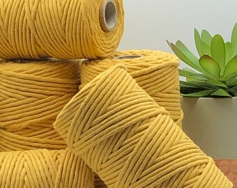 Macrame Cord 3mm, Cotton Rope 5mm, 100m, Mustard Yellow, Macrame String, Macrame Twisted Cord, Soft Chunky Yarn, Weaving Yarn, Made in UK