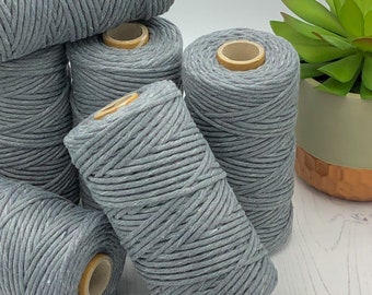 Macrame Cord 3mm, 100m, Slate Grey, Macrame String, Macrame Twisted Cord, Soft Chunky Yarn, Weaving Yarn, Crochet Cotton Cord, Made in UK