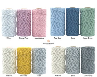 Macrame Cord 3mm, 10, 20 metres, Chunky Cotton Yarn, Single Twist Macrame String, Weaving Yarn, Macrame Cord UK, Cotton Rope, Made in UK