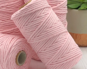 Macrame Cord 3mm, Cotton Rope 5mm, 100m, Marshmallow Pink, Macrame String, Macrame Twisted Cord, Soft Chunky Yarn, Weaving Yarn, Made in UK