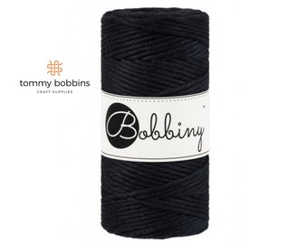 Bobbiny Macrame Cord 3mm, Black Cotton Cord, 100m, Single Twist Macrame String, Cotton Rope, Macrame Cord UK, Cotton Yarn, Bobbiny UK