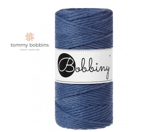 Bobbiny Macrame Cord 3mm, Jeans Blue, 100m, Single Twist Macrame String, Twisted Cotton Rope, Macrame Cord UK, Cotton Yarn, Bobbiny UK