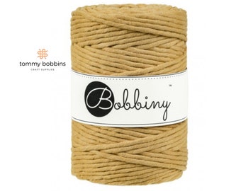 Bobbiny 5mm Macrame Cord, Mustard, 100m, Single Twist Macrame String, Chunky Yarn, Cotton Rope, Macrame Cord UK, Cotton Yarn, Bobbiny UK