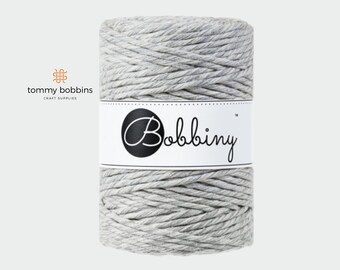 Bobbiny 5mm Macrame Cord, Marble Grey, 100m, Single Twist Macrame String, Chunky Yarn, Cotton Rope, Macrame Cord UK, Cotton, Bobbiny UK