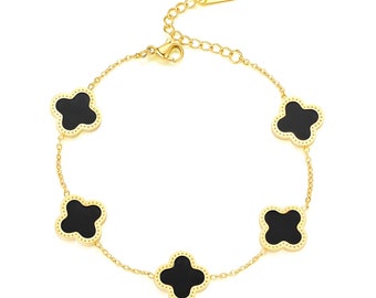 Four-leaf clover bracelet black