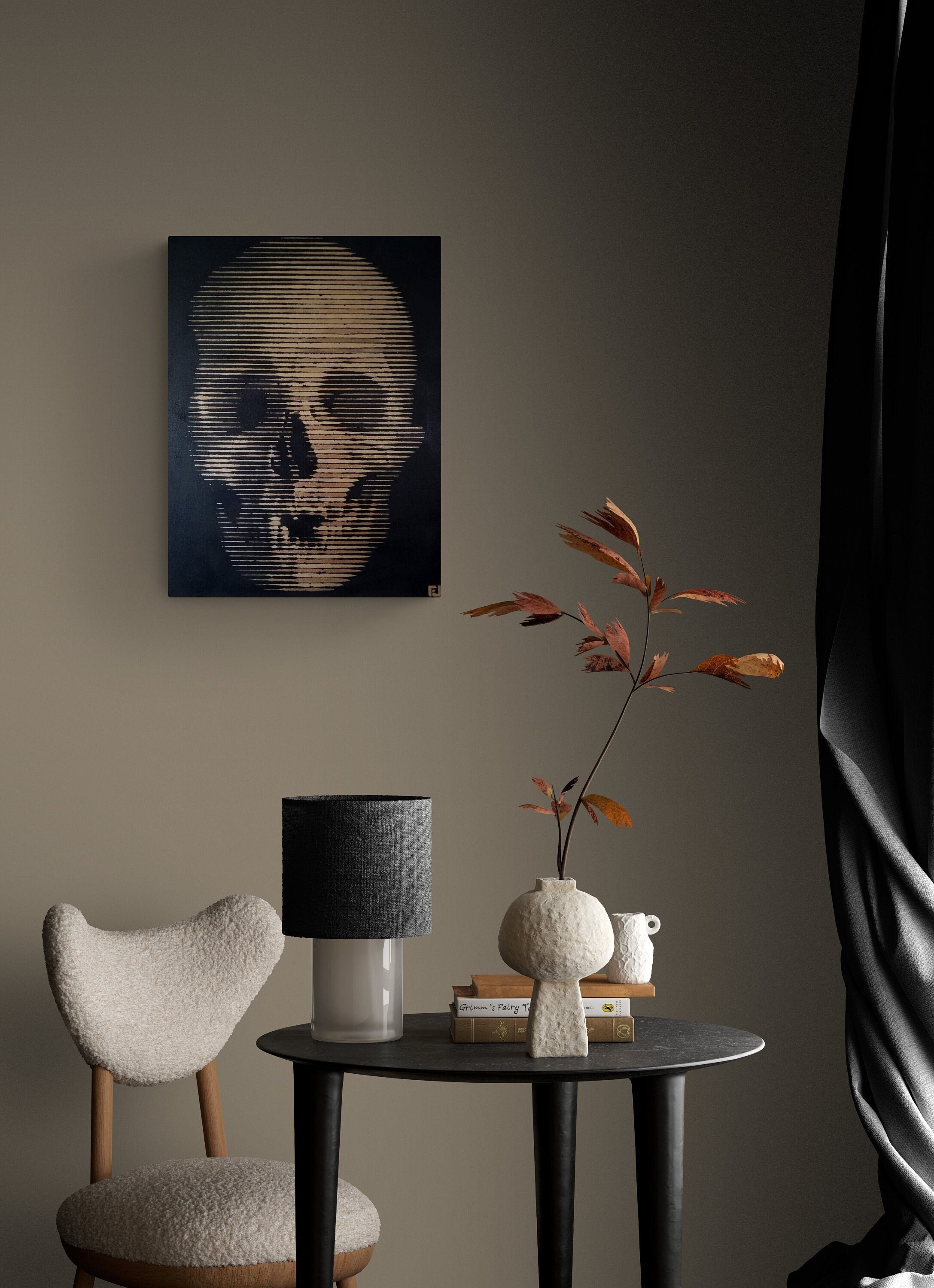 Tableau d'art Décoratif Mural Pochoirs et Peinture Spray Aérosols Crâne