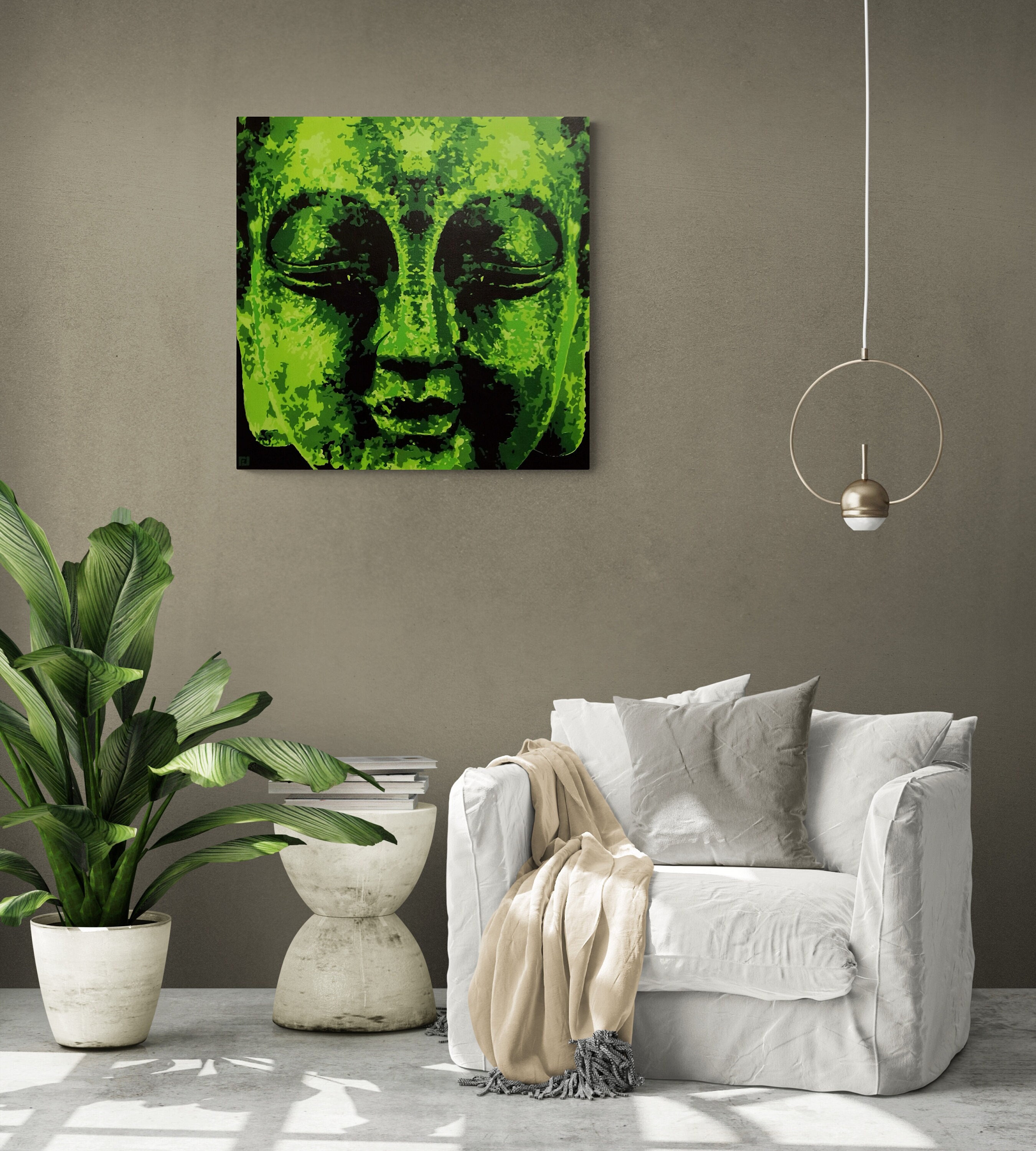 Tableau d'art Décoratif Murale Pochoirs et Peinture Spray Aérosols Bouddha