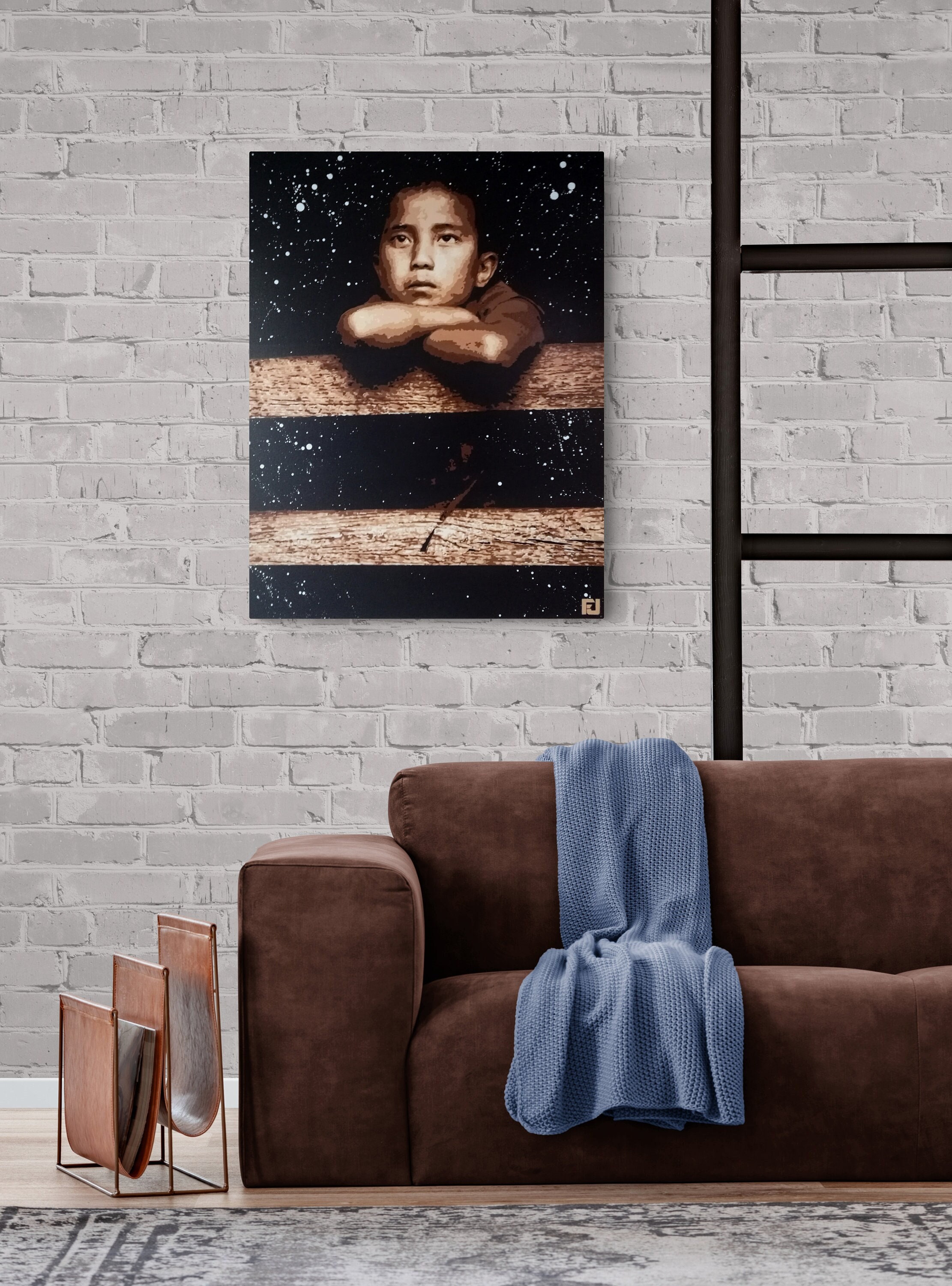 Tableau d'art Décoratif Murale Pochoirs et Peinture Spray Aérosols Songeur