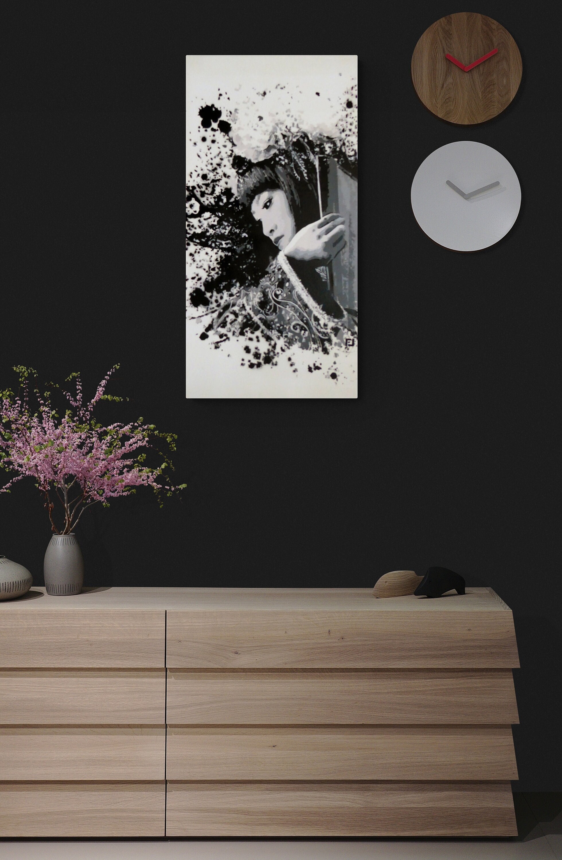 Tableau d'art Décoratif Mural Pochoirs et Peinture Spray Aérosols Geisha