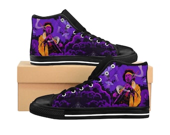 Jimi Hendrix Shoes for Men & Women | Custom Jimi Hendrix Hightop Sneakers - Purple Haze
