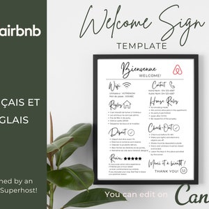 Welcome sign printable, editable for Short term hosts, Airbnb template, Vacation Home STR, VRBO, instant download, Airbnb Guide, Fram