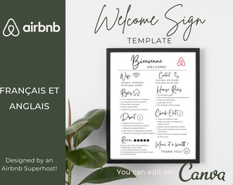 Welcome sign printable, editable for Short term hosts, Airbnb template, Vacation Home STR, VRBO, instant download, Airbnb Guide, Fram