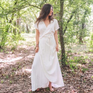 White Organic Cotton Long Dress, Natural Earthy, Banana Fiber, Sustainable, Comfortable, Adjustable Size, Flowy