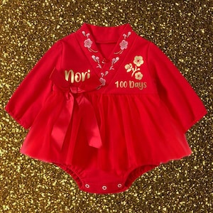 Long Sleeve Baby Hanfu Dress, Chinese New Year, Spring Festival, Red Egg and Ginger, 100 Day Party