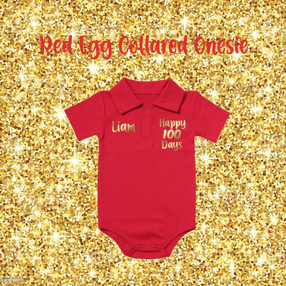 Red Egg Collared Onesie 100 Day Celebration Chinese Baby