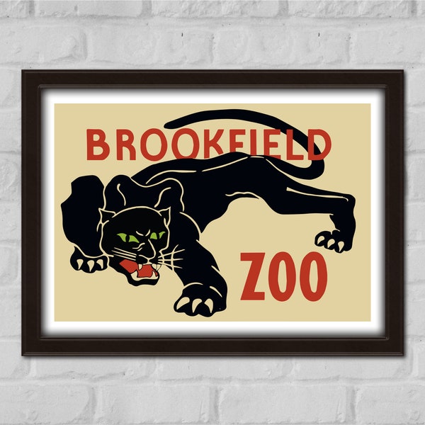 Brookfield Zoo Vintage Advertising Poster 1936 | Big Cat Wall Art | Art Deco Print | Lithograph | Gallery Wall A4 A3