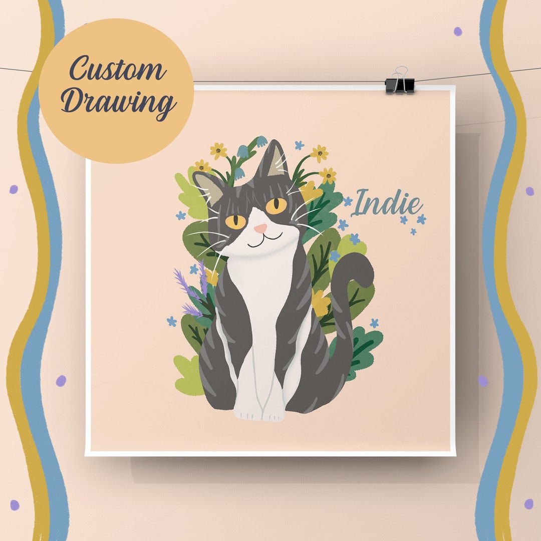 Custom Cat Drawing Print Pet Portrait Cat Portrait Cat - Etsy