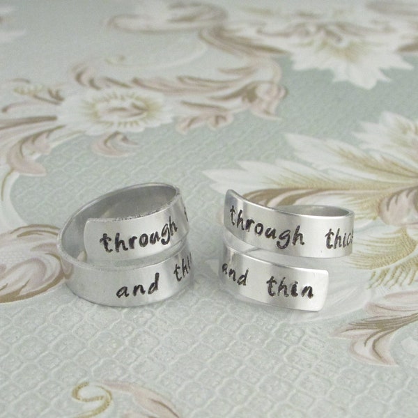Through Thick And Thin Ring Set, Long Distance Ring Gift, Best Friends Gift Set, Stamped Spiral Ring, Sister Gift