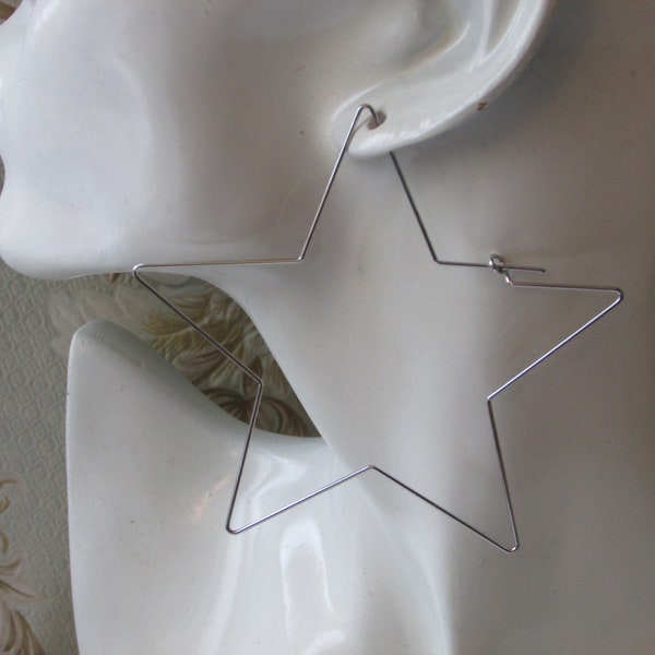 Huge Star Hoop Earrings, Large Star Earrings, Large Size, Wire Earrings, Star Wire earrings