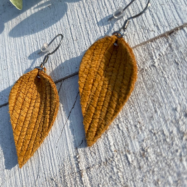 Suede Leaf Earrings | Boho | Leather Earrings | Gift For Her | Leather Leaves | Earrings | Under 20 Gift | Hypoallergenic | Fun Earrings